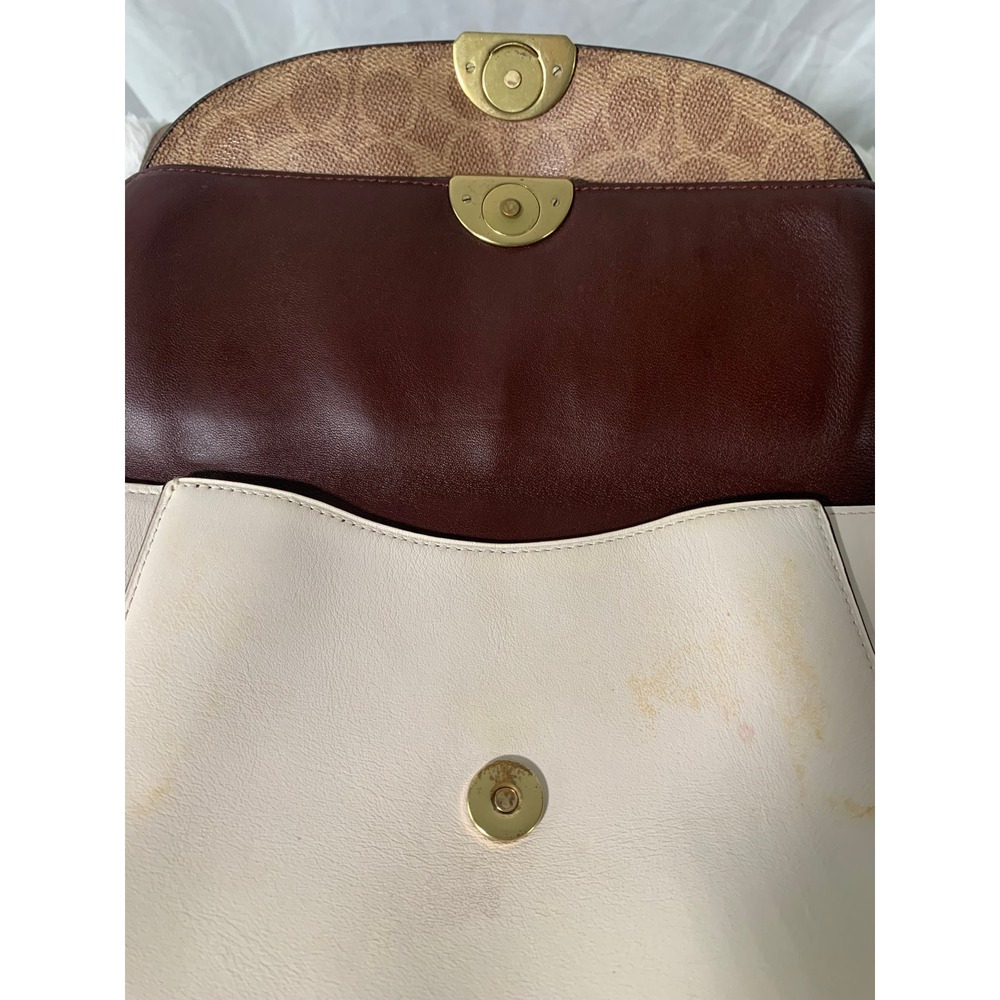 Coach Dreamer Shoulder Bag Chalk White Leather Signature Canvas Gold Chain#866 - Picture 12 of 16